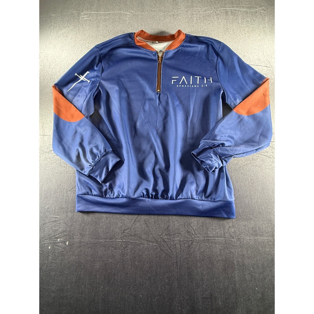 Shein Mens Faith Ephesians 2:8 Quarter Zip Pullover Blue Orange Size 2XL